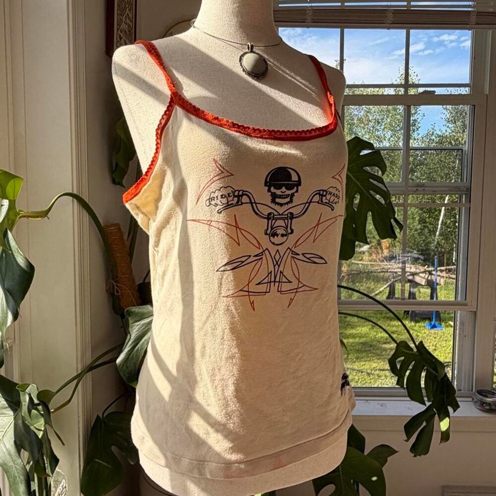 Vintage Harley Davidson Cream and Orange Tank Top XL